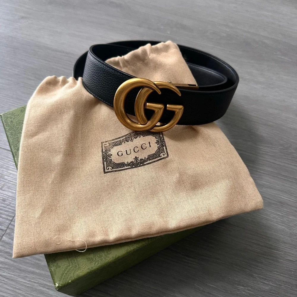 Gucci Black Leather Belt Bag with Gold Double G Buckle